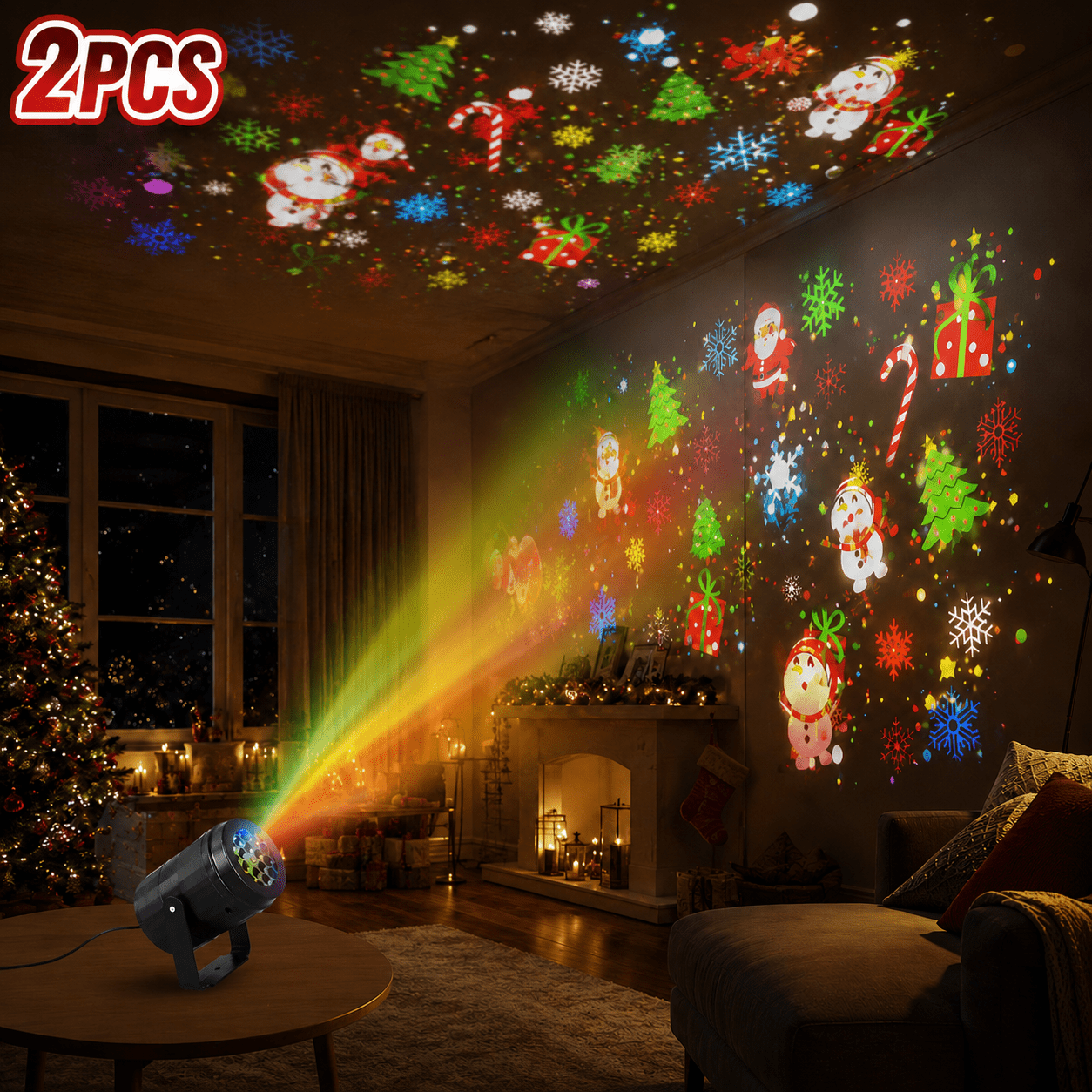 TEMU 2pcs Christmas Decoration Projection Light, Usb Ambient Light With 360° Rotating Beam, Plug And Play Operation, Multiple Christmas Projection