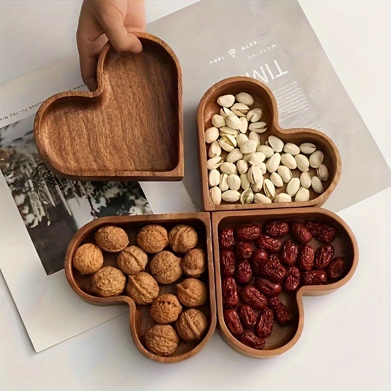 retro heart shaped wooden tray multipurpose snack and jewelry storage box decorative dark wood end   home decor and small item storage non food contact