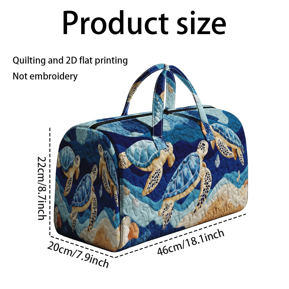 TEMU 2d Flat Printing 1pc Sea Turtles Swimming Print Large Quilted Tote Bag For Women, Polyester Retro Shoulder Handbag For Business Travel