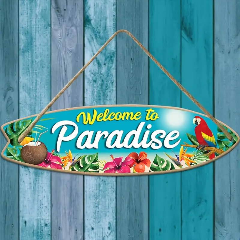 TEMU Décoration Murale en Bois 2D Plate 1pc Style Bohème de Planche de Surf - Décor de Plage avec d'Hibiscus, de Perroquet et de , Panneau " au " -
