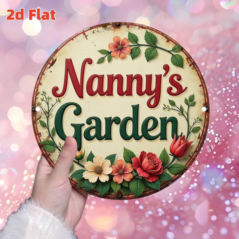 TEMU 2d Flat, 2d Flat - 1pc Vintage ' Garden' Metal Wall Art - 20.32x20.32cm Round Rustic Decor With , Durable & Waterproof, Fade & Rust Resistant -