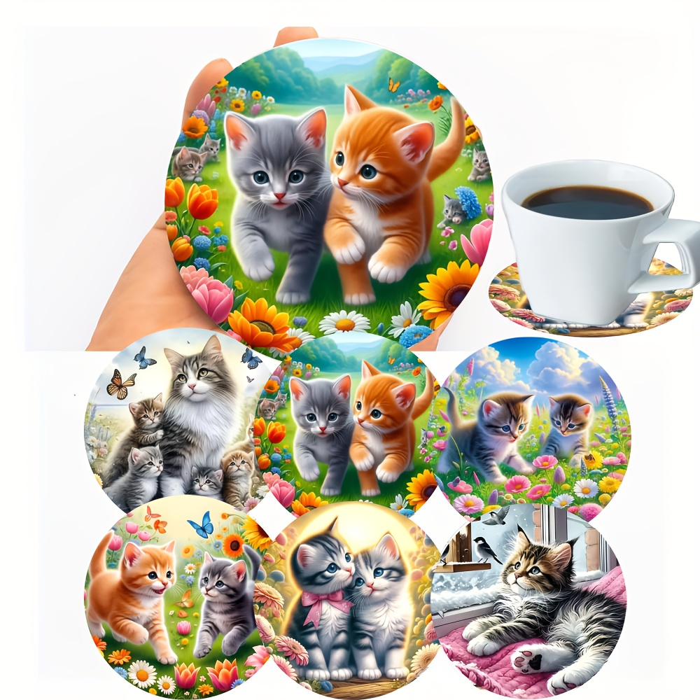TEMU 6pcs 2d Pattern Coaster Set, Wooden Coasters, Coffee Cup Pads, Home And Restaurant Decor Items, Suitable For Various Occasions