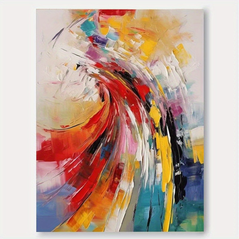 TEMU 2d Flat, 2d Flat 2d/flat Large Square Textured Colorful Abstract Wall Art With Frame Bright Modern Abstract Oil Painting, Hand-painted Creation