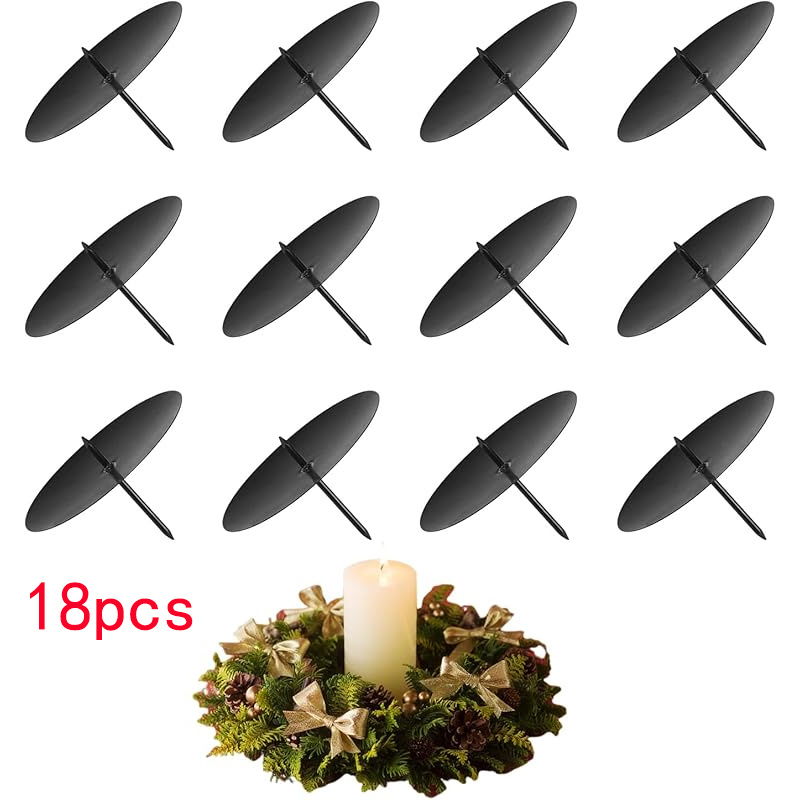 TEMU 18 Porte-bougies couronne de Noël - 6 cm/2,36 pouces en métal noir, porte-bougies couronne de l'Avent, porte-bougies pour fêtes, à insérer dans