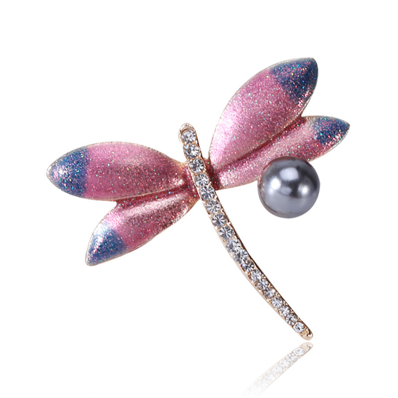 1pc elegant enamel dragonfly brooch pin with   pearl glittering animal shaped fashion accessory for women and men novelty simulation modeling badge details 1