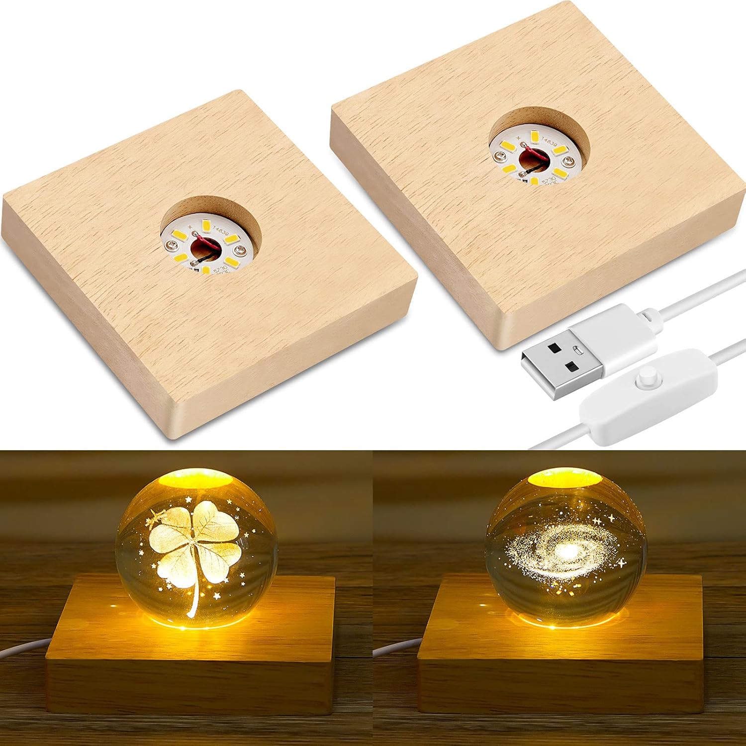 Image of 2pcs Led Display Stands, Usb Powered Wooden Light Bases For Crystal, Resin Art, Glass And Acrylic Display, Gift Showcase Stands, Decor