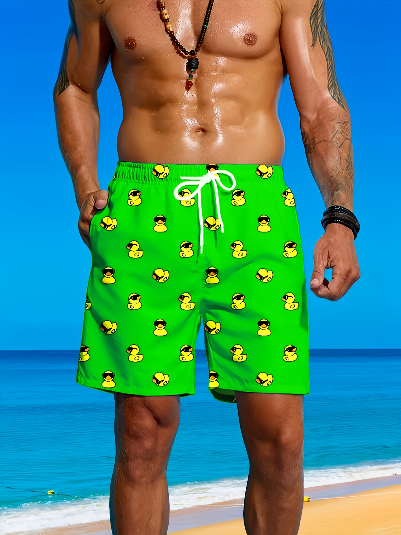 2026 new mens fashion beach shorts printed design nottextured duck   polyester drawstring waistband lightweight and comfortable summer   fishing basketball fitness camping and beach swimming outfits