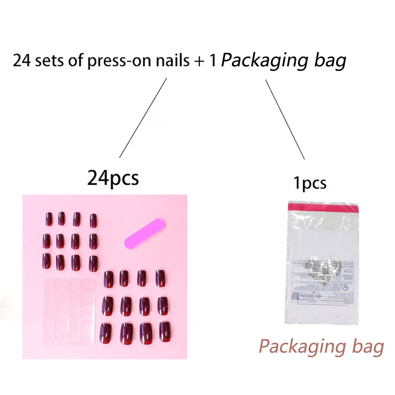 TEMU 25 uñas postizas cuadradas medianas color borgoña tipo usable (24 uñas + 1 bolsa de embalaje), para realzar tu , con 1 lima de uñas y 1 juego de