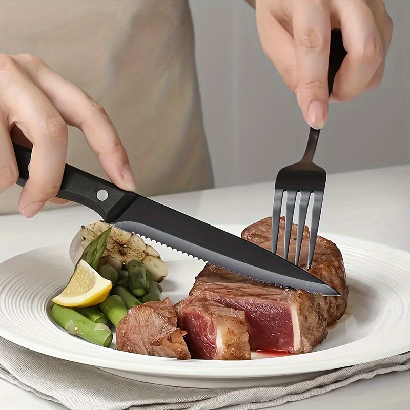 12pcs stainless steel knife and fork cutlery set   steak knife and fork dining table colorful pizza knife multi purpose serrated bread knife bbq camping steak knife and fork Product details 6