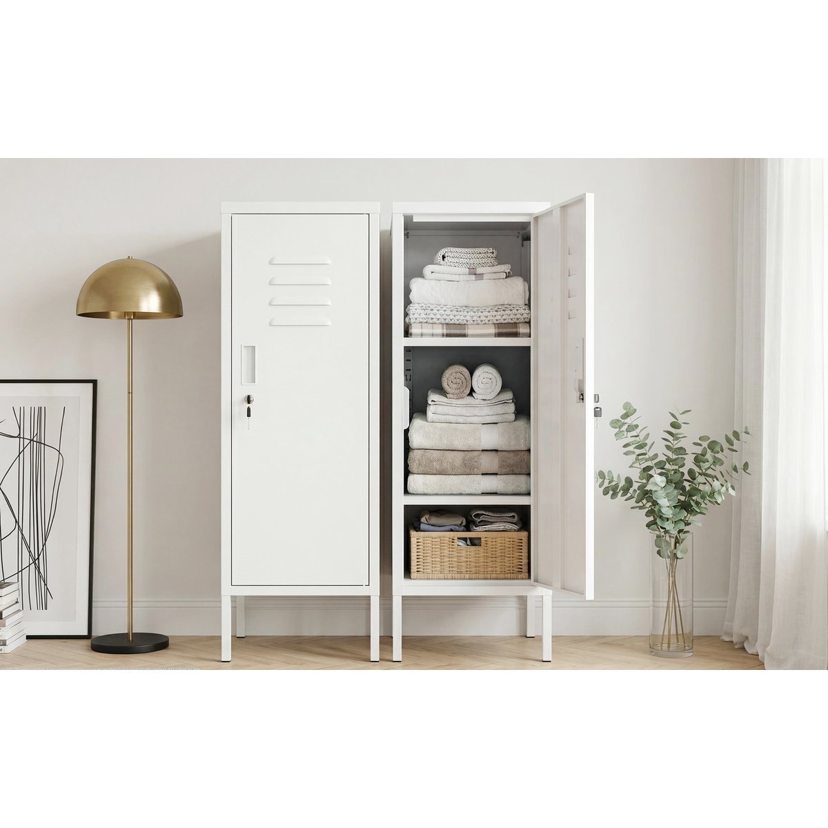   metal storage locker cabinet with lock secure steel organizer adjustable shelves ventilated design lockable for office home gym school garage    