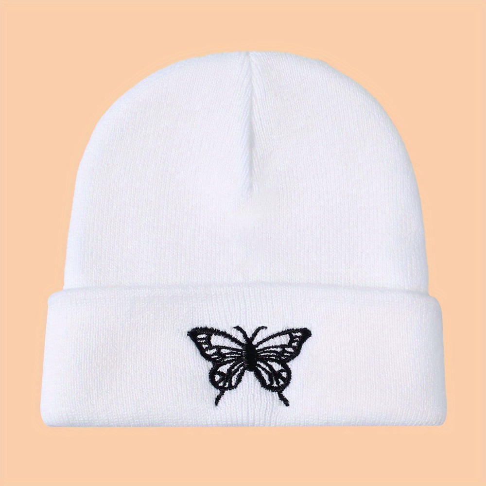 TEMU Women's Embroidered Beanie - Lightweight Elastic Winter Headband, Ribbed Edge, Soft Warm Unisex Design, Comfortable Hat For Outdoor Activities