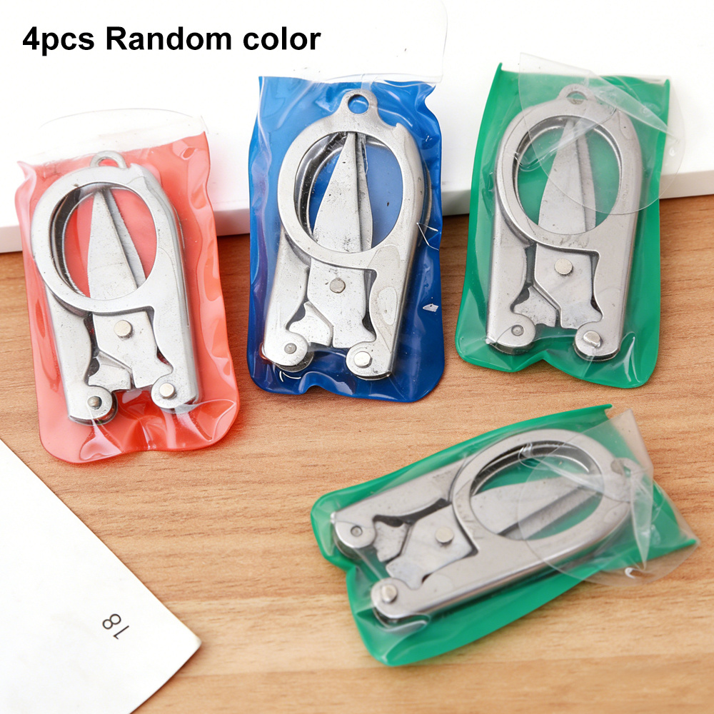 Image of 4pcs Mini Foldable Scissors, Essential For , With Keychain, Random Packaging Bag Color
