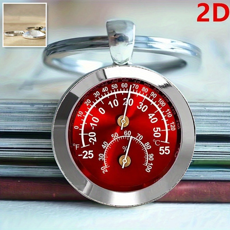 TEMU 2d Flat - [thermometer] 2d Flat, 1pc Vintage Thermometer Keychain With Metal Case - Red/black/color-coded Temperature Gauge (-10 To +50°c Scale)