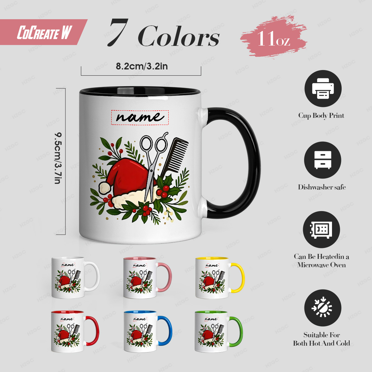 1pc 11oz custom name ceramic coffee mug personalized hairdressing themed scissors comb santa hat   cup dishwasher safe unique gift for hair stylists adults ideal for holid 1