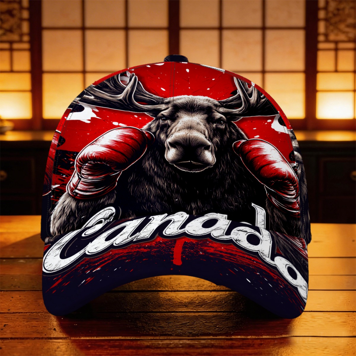 TEMU 1pc Boxing Moose Canada Trucker - Retro Moose Print & Boxing, Lightweight Breathable Snapback Hat Suitable For Hiking, Casual Wear, Father's Day