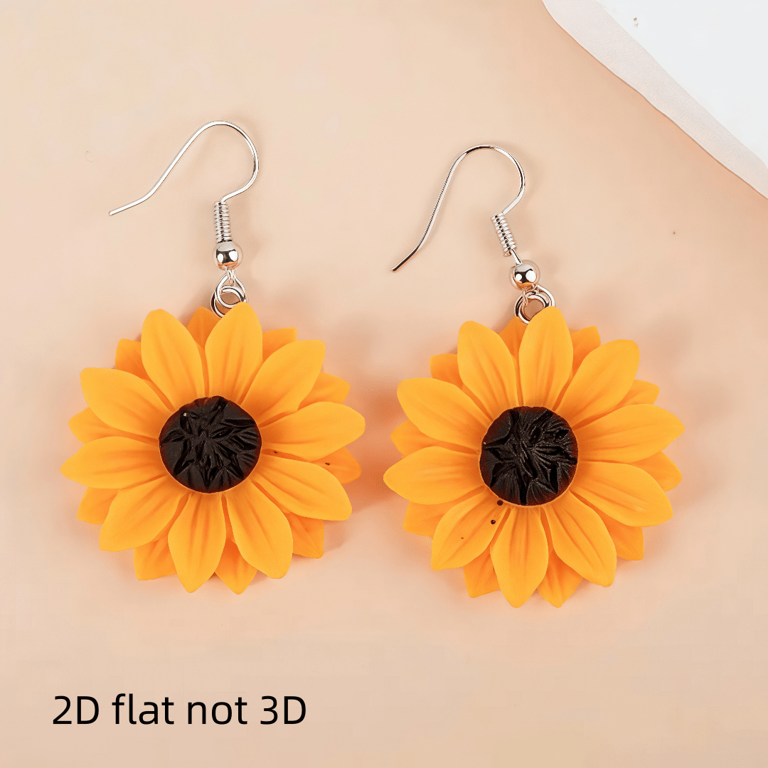 Image of 2d Flat, A Pair Of Helianthus Shaped Ear Rings. The Color Contrast Between The Flowers And Is Clear, And The Visual Effect Is. 2d Graphic Design, Clean And Natural , , Suitable Like Natural Elements