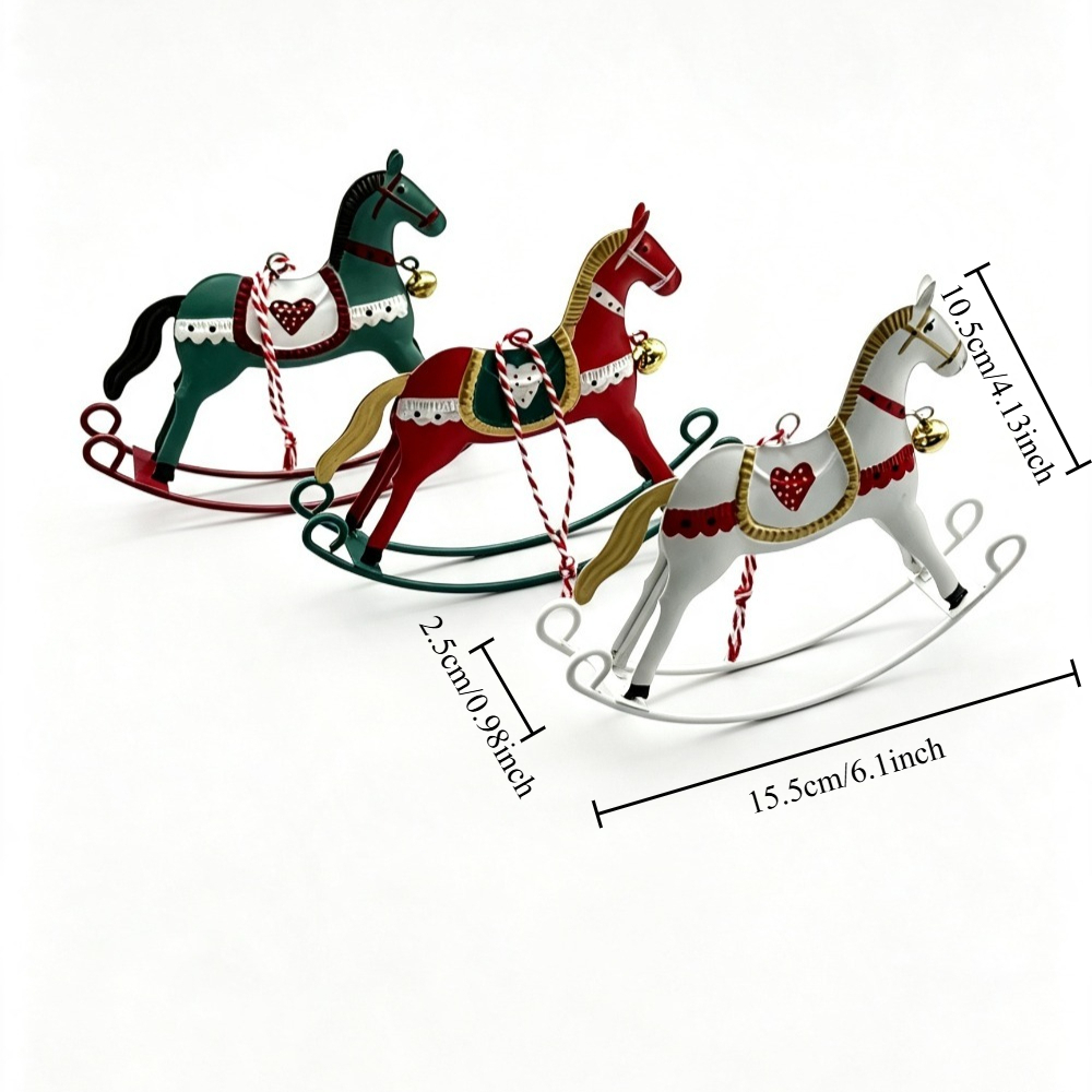 TEMU 3pcs Christmas Horse Ornaments - Three-color Vintage Hand-painted Hanging Decorations For Christmas Tree, Holiday Decor, Gift For Halloween