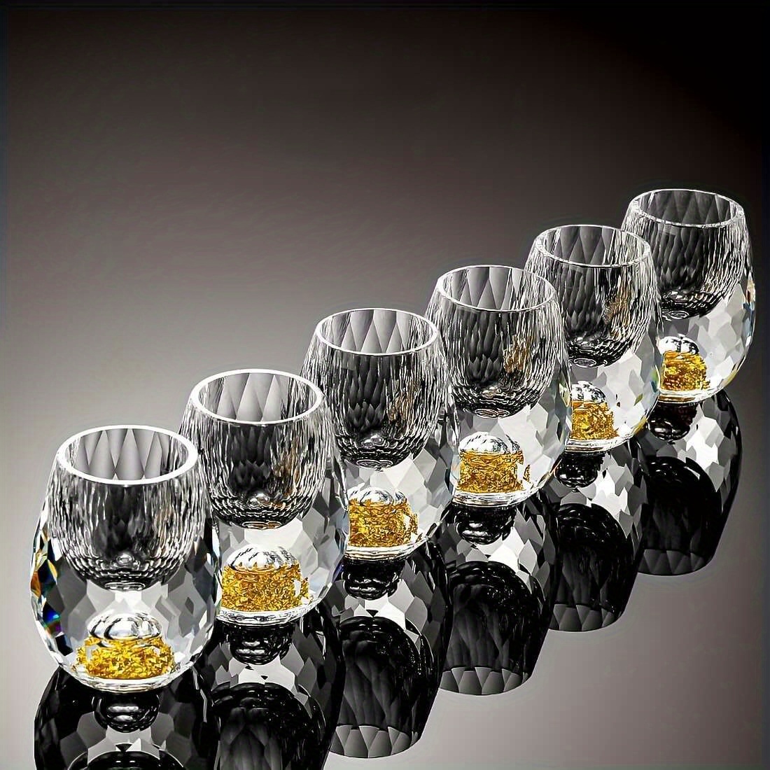 E-shop 2 Stück/6 Stück Luxuriöse Kristall-Goldberg-Schnapsgläser, 0.5oz/15ml, Exquisit handgefertigte Spirituosenbecher für Whisky, & Home-Bar-Deko