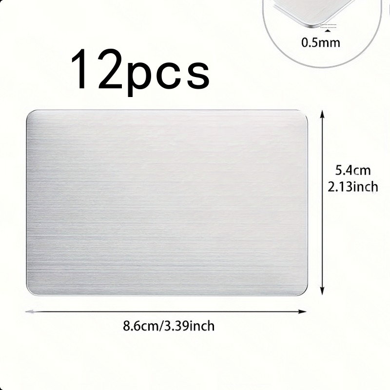 TEMU High-hardness 202 Stainless Steel Blanks, 12pcs Stainless Metal Cards, Suitable For Laser-engraved Business Cards, Diy Identification Cards, 1mm