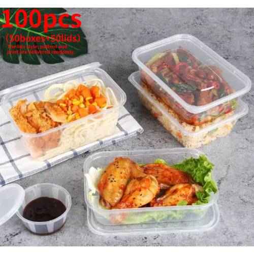 imagen del artículo paquete de 100 contenedores transparentes para preparar s (50 cajas s), organizadores apilables para alimentos , ensaladas y , ideal para la organización , y uso (estilo de aleatorio)