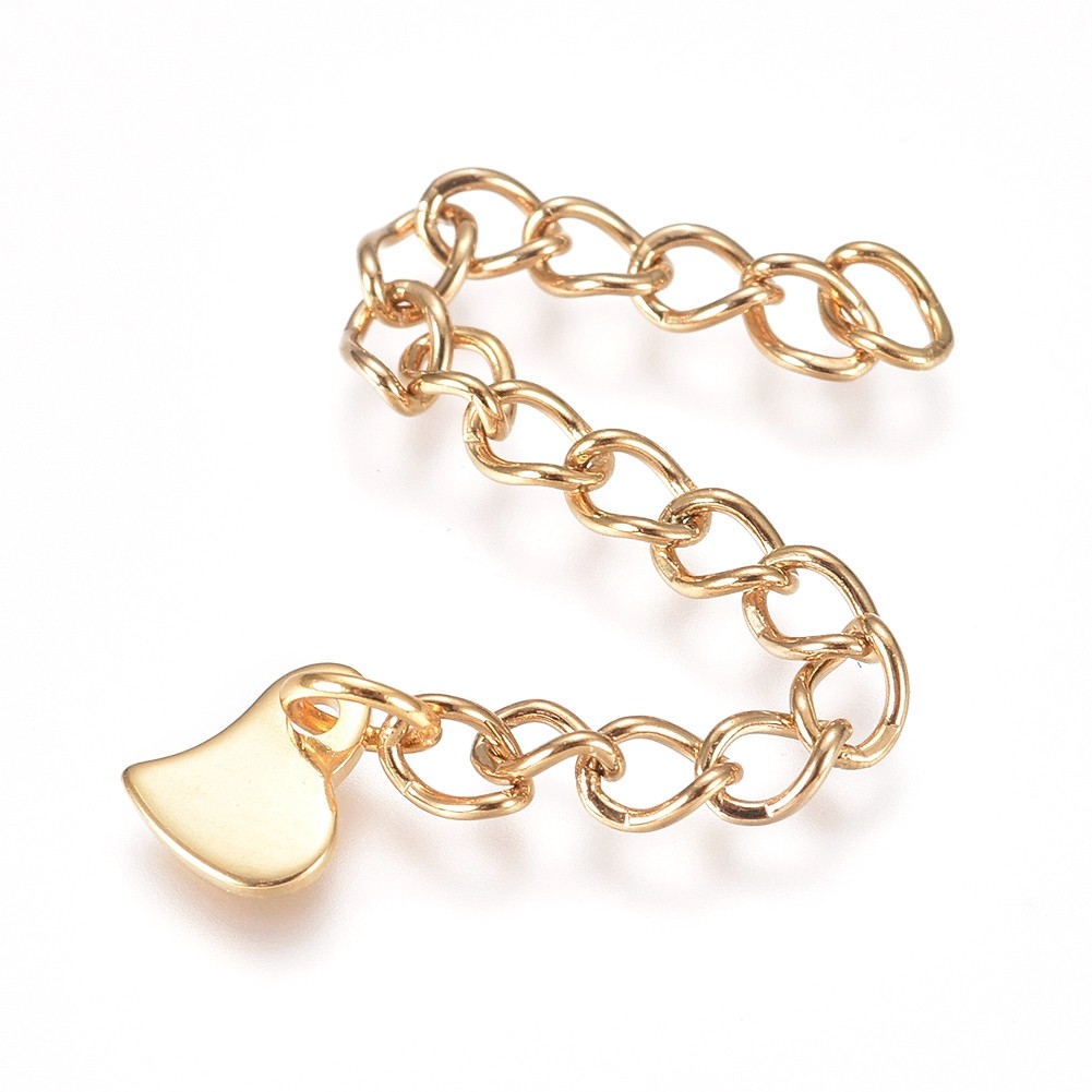 TEMU 5pcs 304 Stainless Steel Chain Extender, Curb Chain, With Charms, Heart, Golden, 58mm, For Jewelry Making & Crafting Supplies