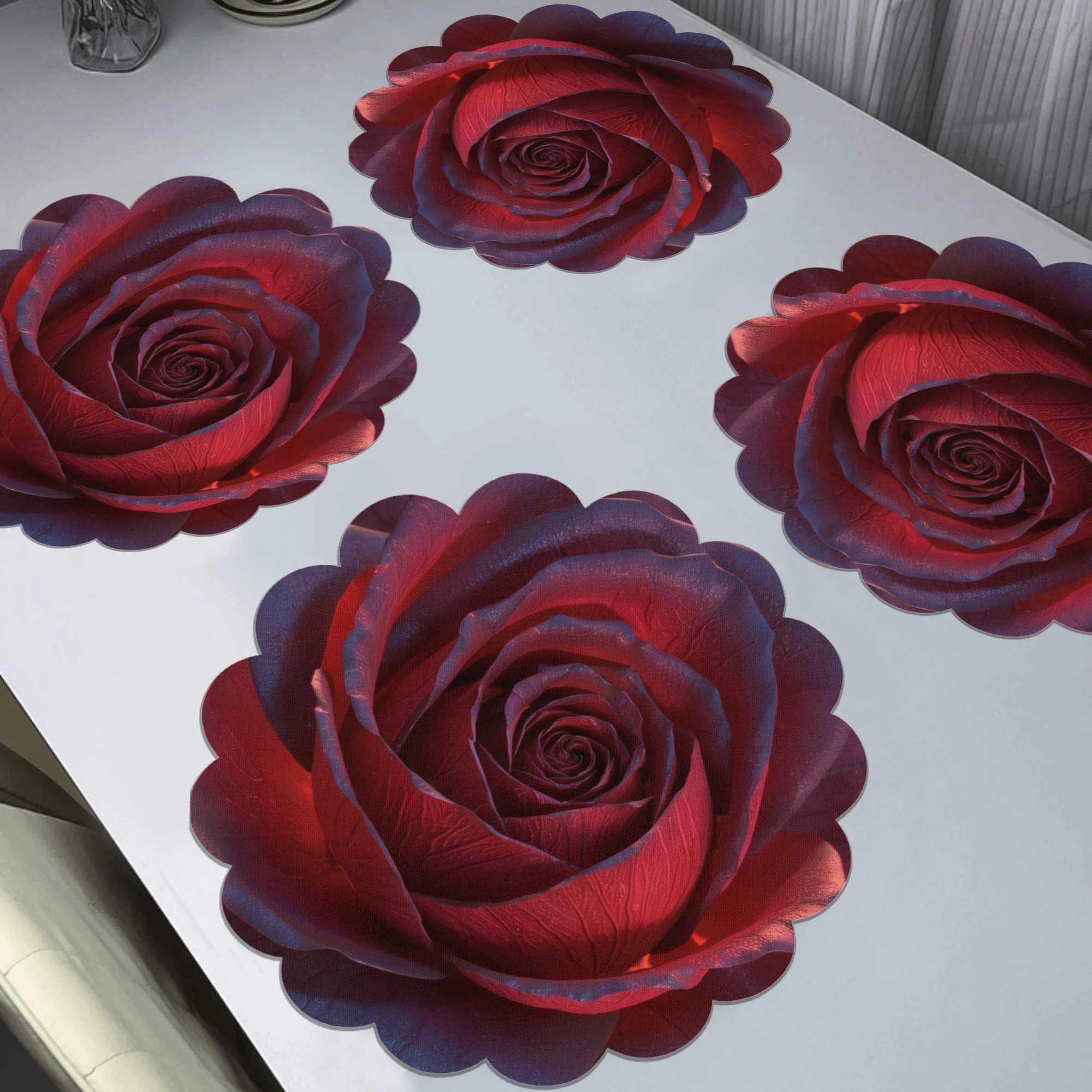 

Set Of 4 Heart-shaped Placemats - Polyester, Hand Washable, Valentine's Day Table Mats For Dining Decor, 15" Diameter