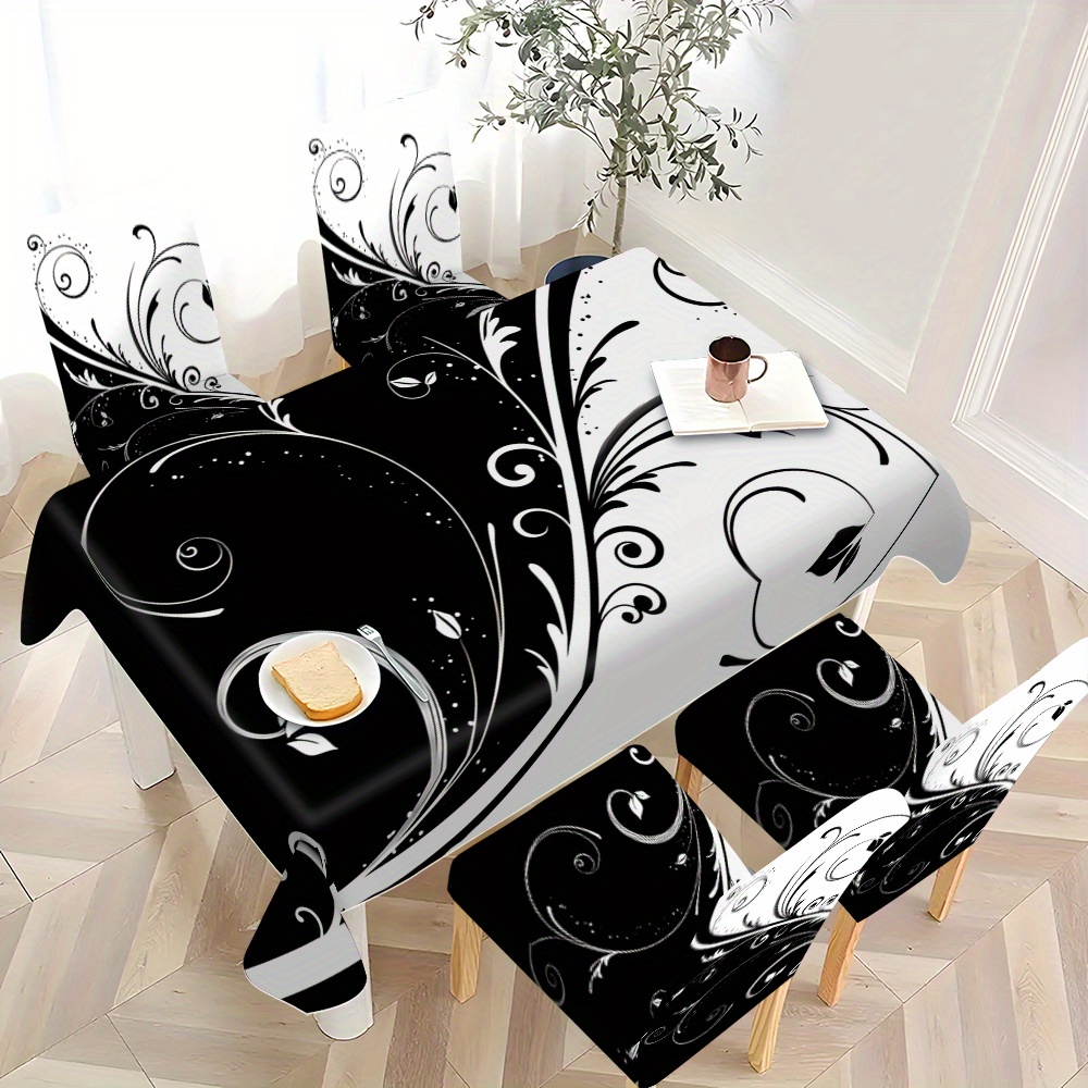TEMU Ensemble de nappe et housses de chaise 5pcs/7pcs, 5pcs comprenant 4 housses de chaise et 1 nappe (7pcs comprenant 6 housses de chaise et 1