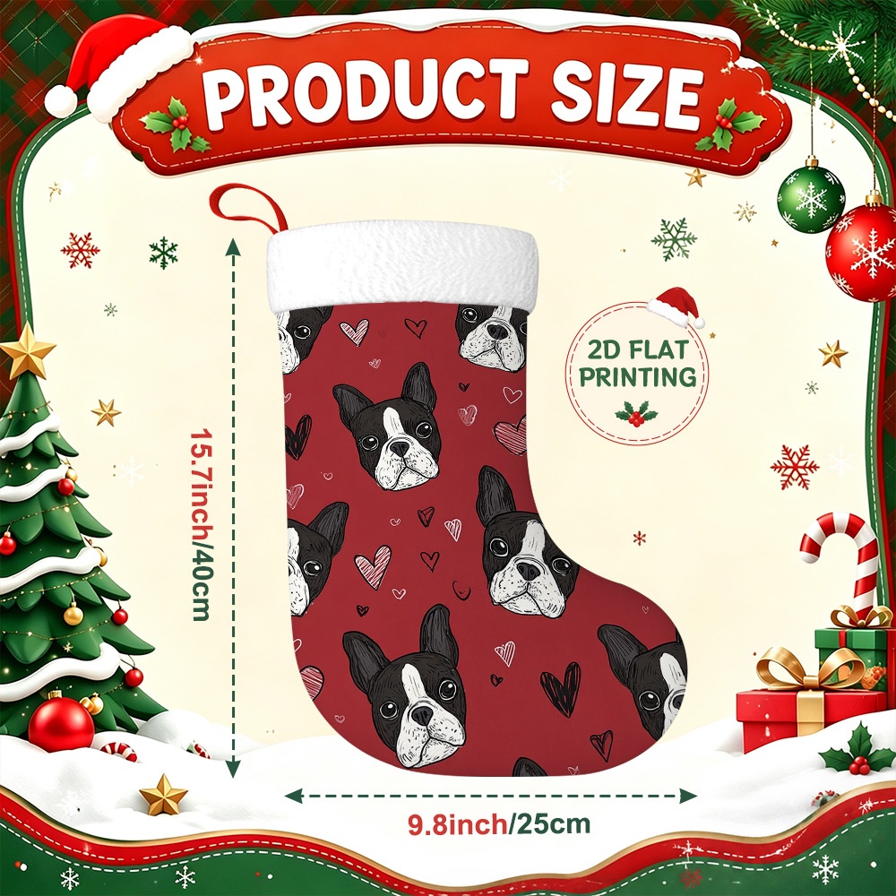TEMU 1 pièce Ornement de Noël à suspendre Boston Terrier - Grande chaussette longue adaptée pour la décoration de manteau de cheminée et de sapin de