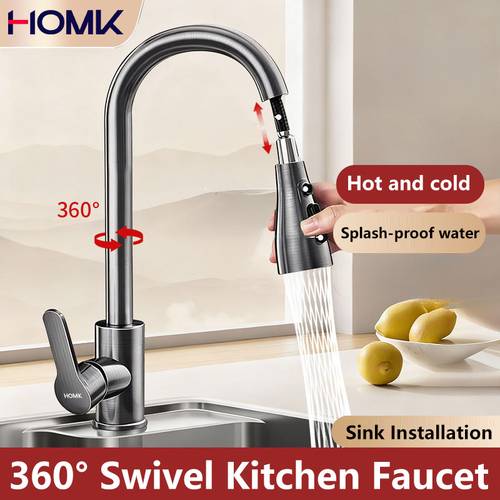 item picture 1 set pull out kitchen faucet hot cold water mixer 3 mode swivel extendable spray head thickened stainless steel 2 x 70cm supply hose