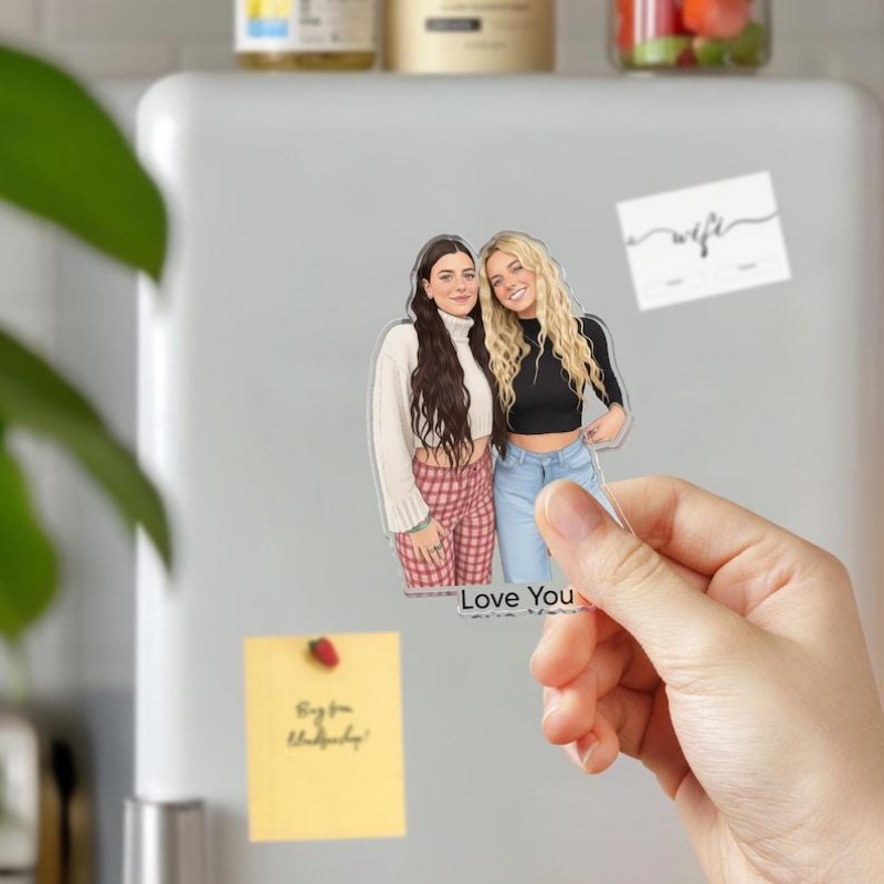 TEMU 1 aimant de réfrigérateur 2D personnalisé avec portrait photo, aimant photo personnalisé pour meilleur ami, aimant photo pour meilleures amies,