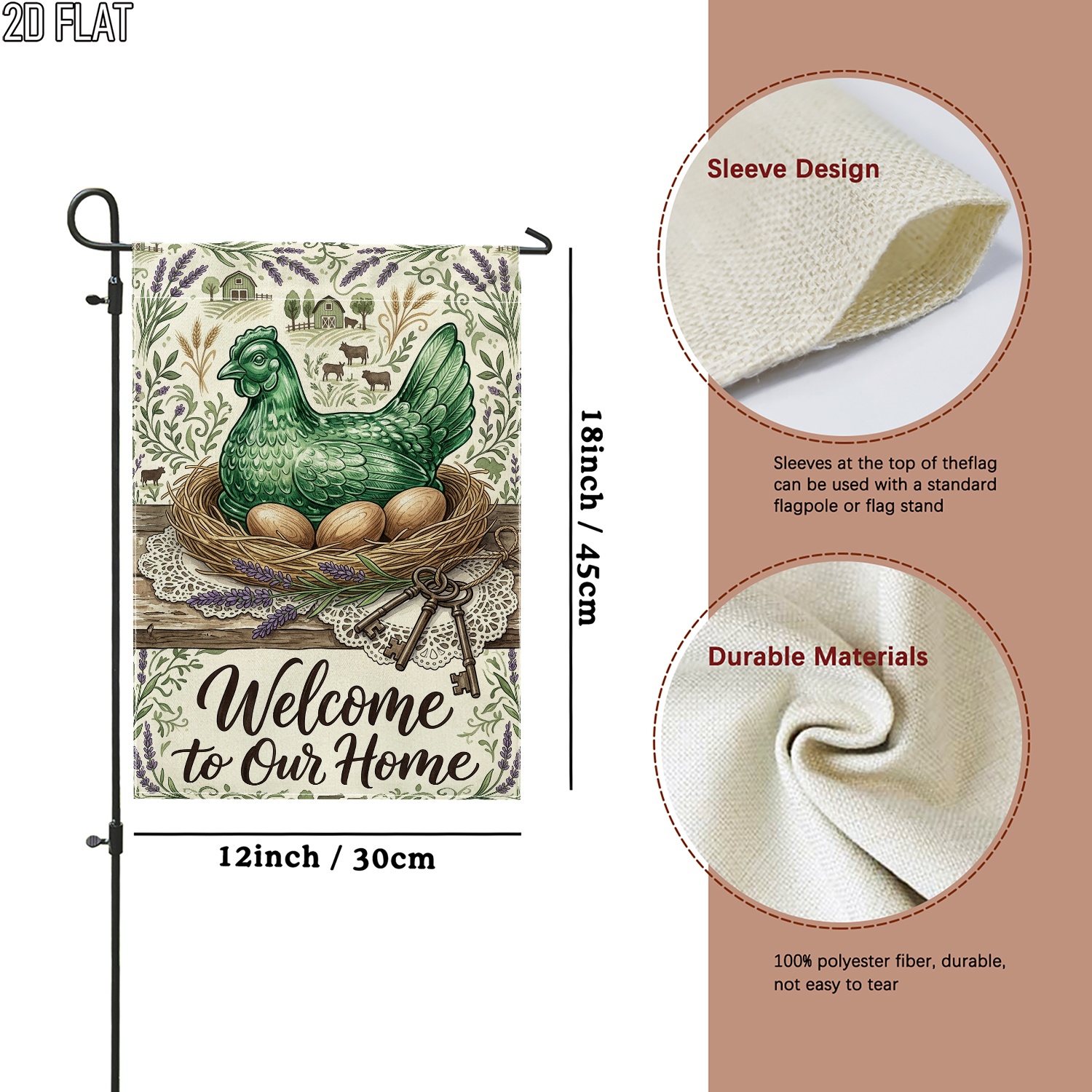 TEMU 2d Flat, 2d Flat 1pc Pool Party Outdoor Garden Flag Farmhouse Chicken Flag Vertical Double Sided Porch Decoration For Garden Outside Yard