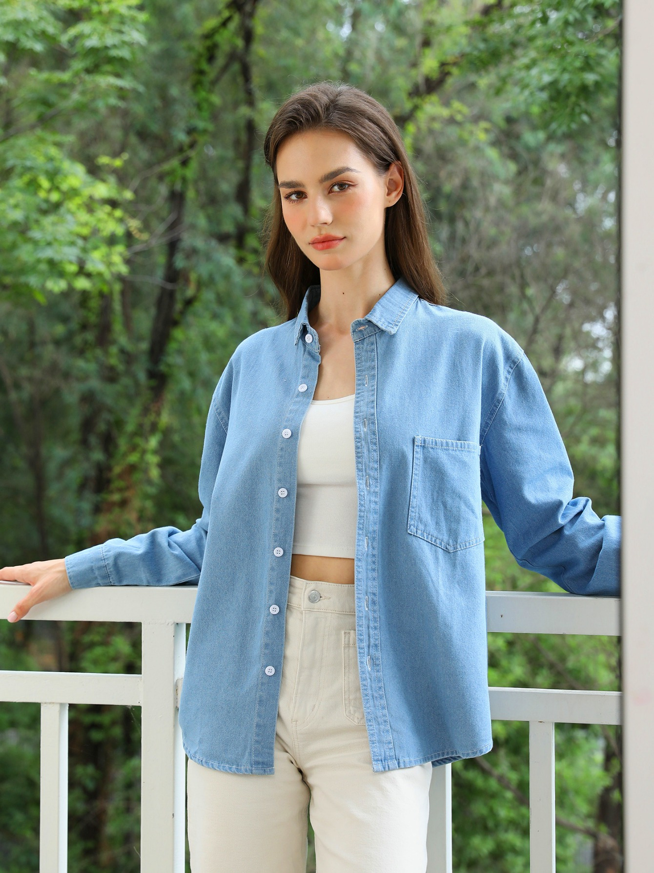 Style Ladies Shirt Jacket Design Women' Blue Denim Shirt Jacket