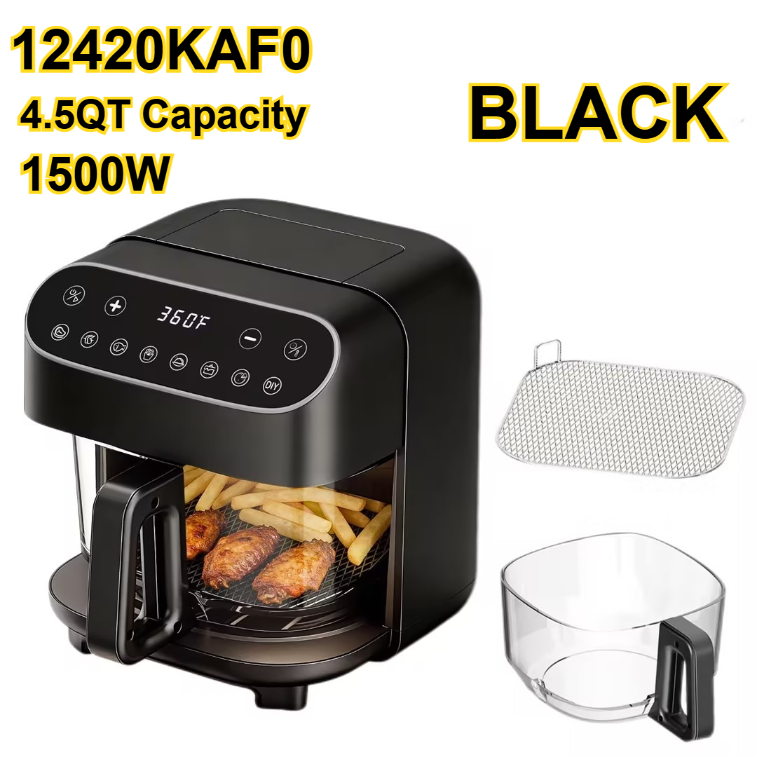 4.5qt Glass Air Fryer, Bpa-free Non-toxic Airfryer With Control, 360&deg; View Cooking, 1500w Portable Airfryer, Dishwasher , Up To , Cooks For