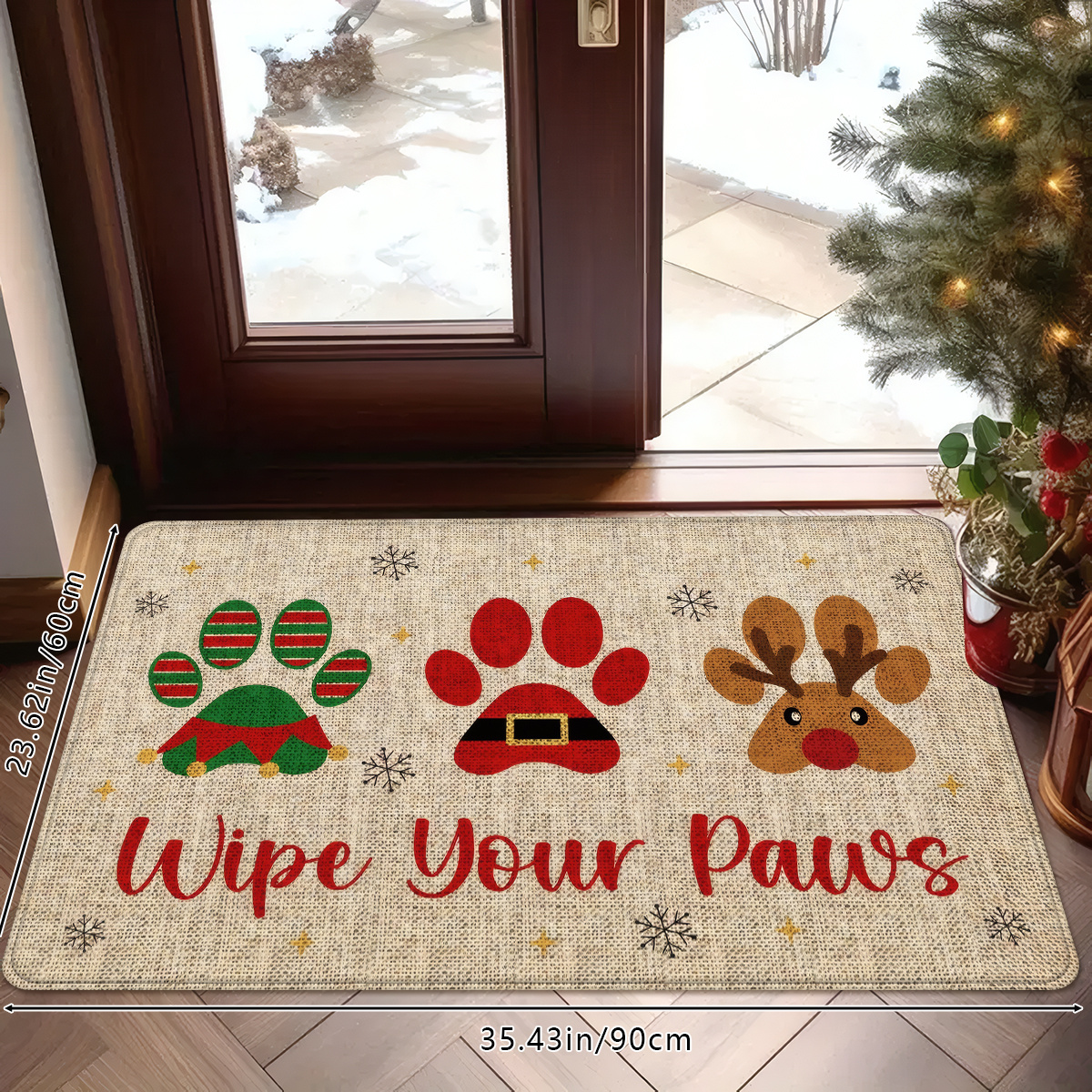 TEMU 1pc, Wipe Your Paws Christmas Doormat Snowman/elf/reindeer Paw Welcome Entrance Doormat, Entrance Non-slip Mat, Soft And Absorbent Bathroom