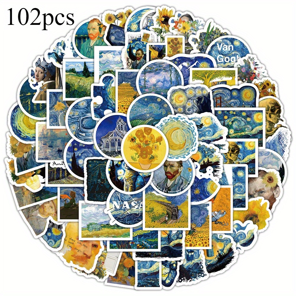 Image of 102pcs Van Gogh' Oil Painting Stickers, Famous Stickers, Stickers With Strong , Stickers Suitable For Of Tablets And Laptops, Electronic Device Decoration Stickers