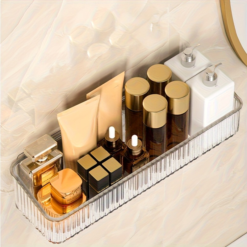 TEMU 1pc Transparent Bathroom Rack, Hole-free Wall-mounted Storage Rack, Multifunctional Large-capacity Drainage Storage Rack, Suitable For Kitchen,