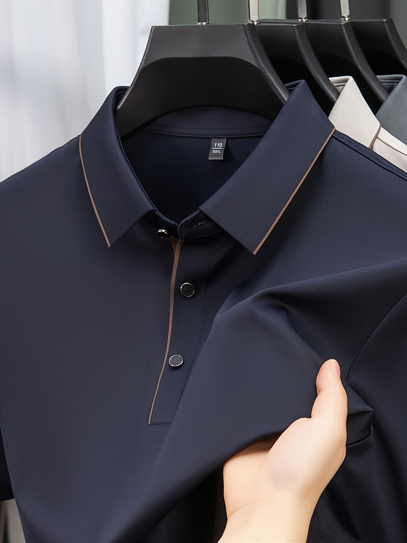 [  Water Obm] Nueva Camiseta   Casual   para Hombre, Camiseta sin Costuras de Manga Corta con Cuello de Punto en Color   para Hombres de  