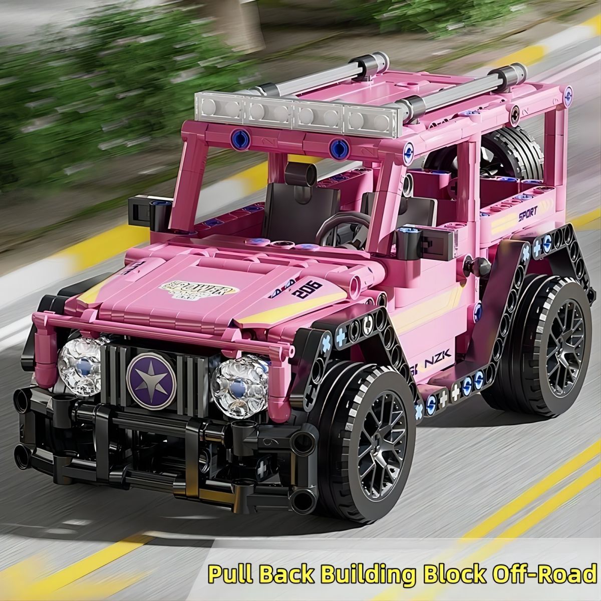 Pink Off-Road Vehicle Building Block Toy Domineering Pink   Car Model Toy Educational Toy, Splicing Simple Operation, Festival Gift Birthday/Christmas/Halloween/Thanksgiving/New Year Gift/Party Gift, Party Favor, Holiday Gift, Fun Assembly, Building Block Set, Building Block, Block Building Set