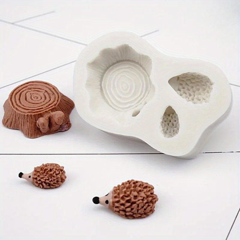 TEMU 1pc Tree Stump & Hedgehog Silicone Moulds Fondant Cakes Decorating Tools Sugarcrafts Chocolate Gumpaste Mold Baking Tools
