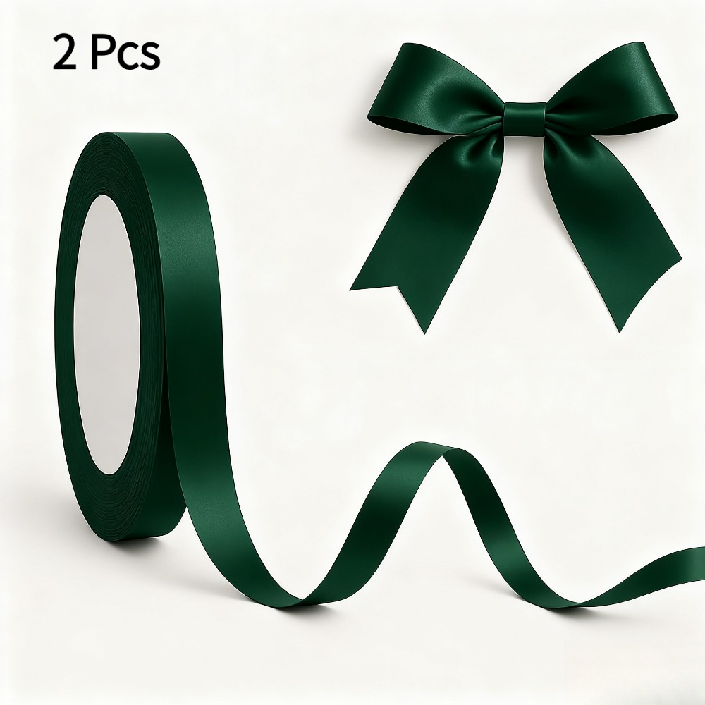 TEMU 2 Stk. Dunkelgrünes Satinband, 1 cm (0,4 Zoll) Breite x 24 Meter lang – Premium Bastelband für Geschenkverpackung, Hochzeitsdeko,
