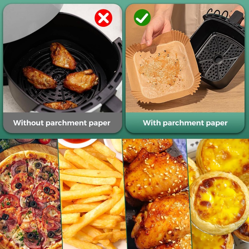 300pcs air fryer paper liners 8 square disposable heavy-duty   greaseproof baking liner for 58 qt oven pan, air fryer liners non stick, air fryer  , air fryer liners large size Product details 3
