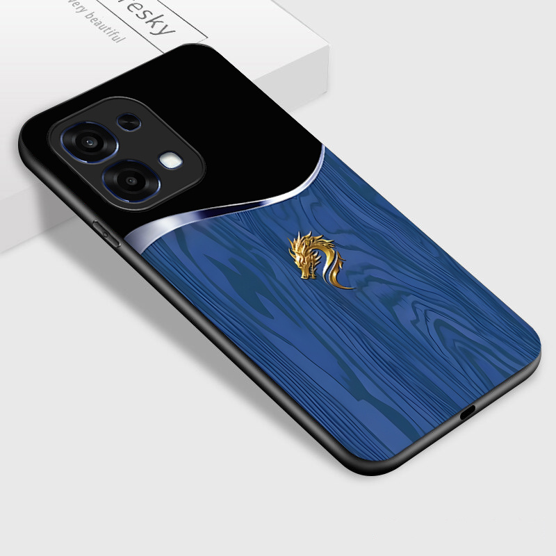 TEMU Custodia per telefono: per OPPO A6 Pro 5G, Custodia con e Motivo a Grana Blu, Retro in Vetro Lucido per Chi Personalit�