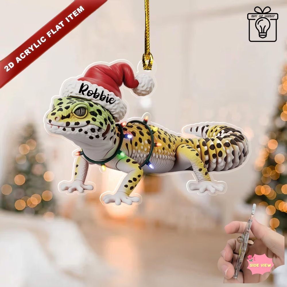 TEMU 2d Flat, 1pc Name/text Leopard Ornament With Santa Hat - Lizard Decoration Suitable For Christmas, Birthdays, Parties, For Gift For Owners,