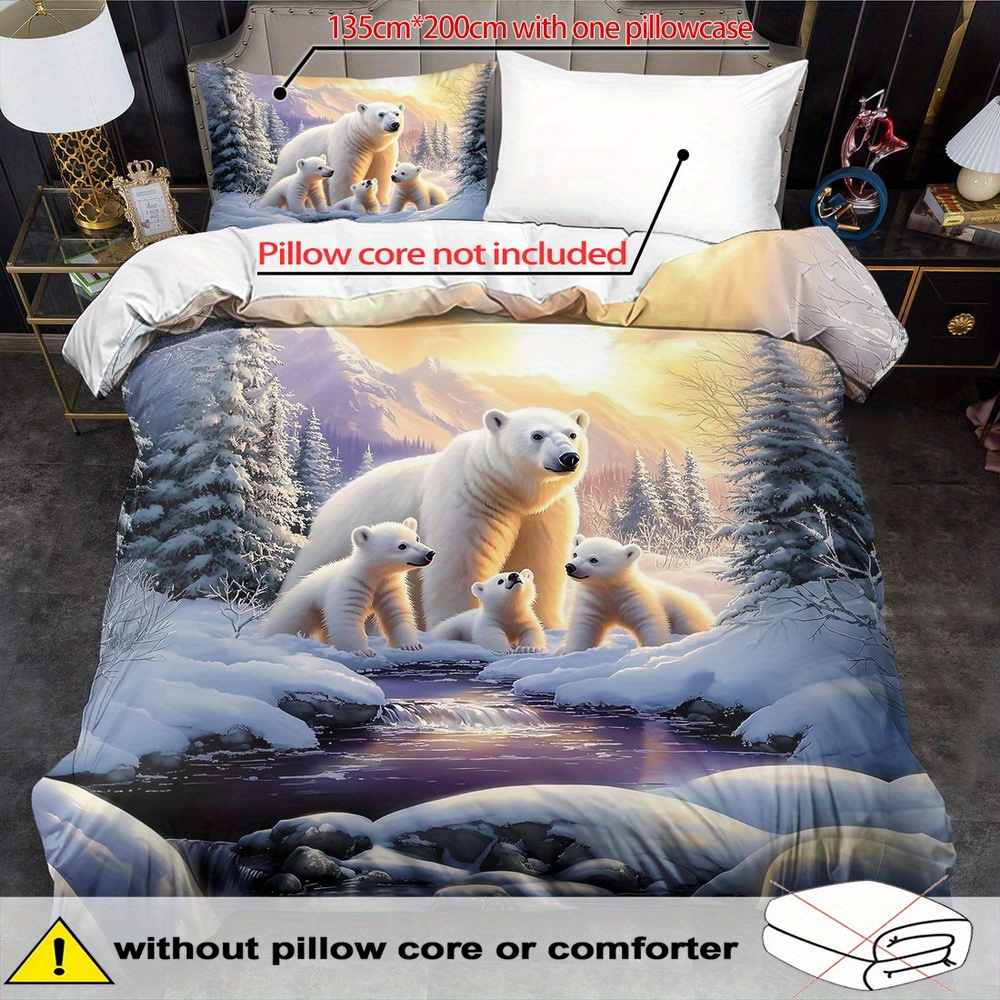 TEMU Open Polar Bear Theme Quilt Cover Set - 2/3pcs, Soft And Comfortable Breathable, Cartoon Animal Pattern Printed Bedding Set, Polar Bear Print