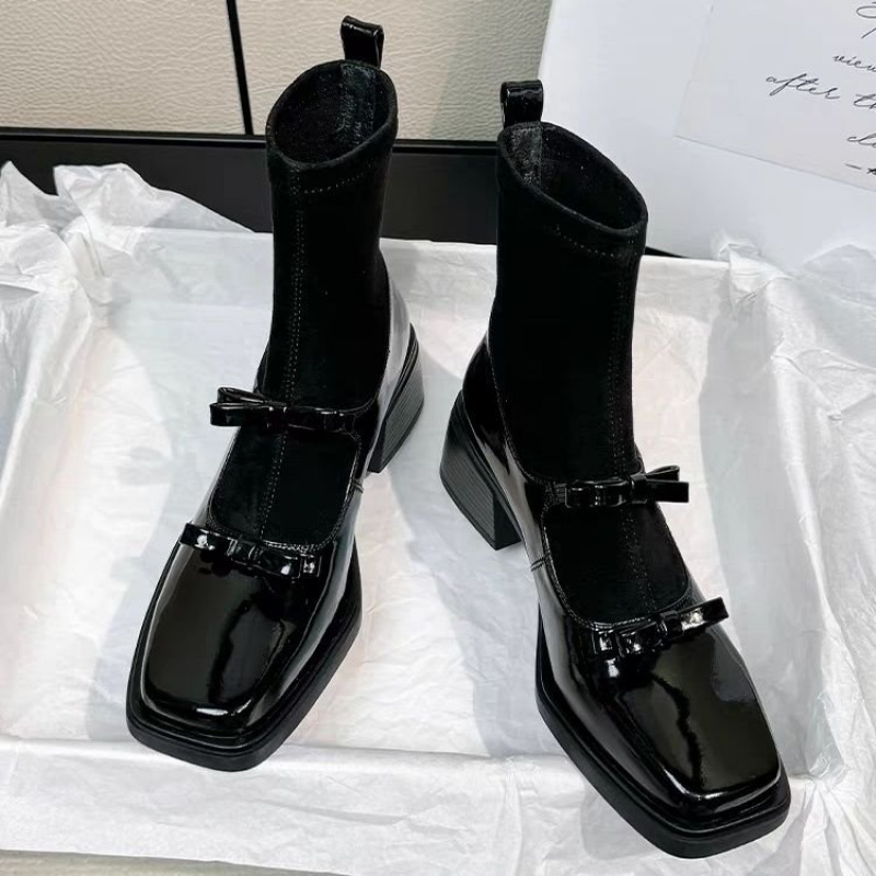Image of 2026 | Stylish, Versatile, Minimalist, Comfortable, Lightweight British-inspired Solid-colored Women's Fashion | Microfiber, Square Toe, Mid Heel, Slip-on Closure, Rubber Sole, Women Shoes