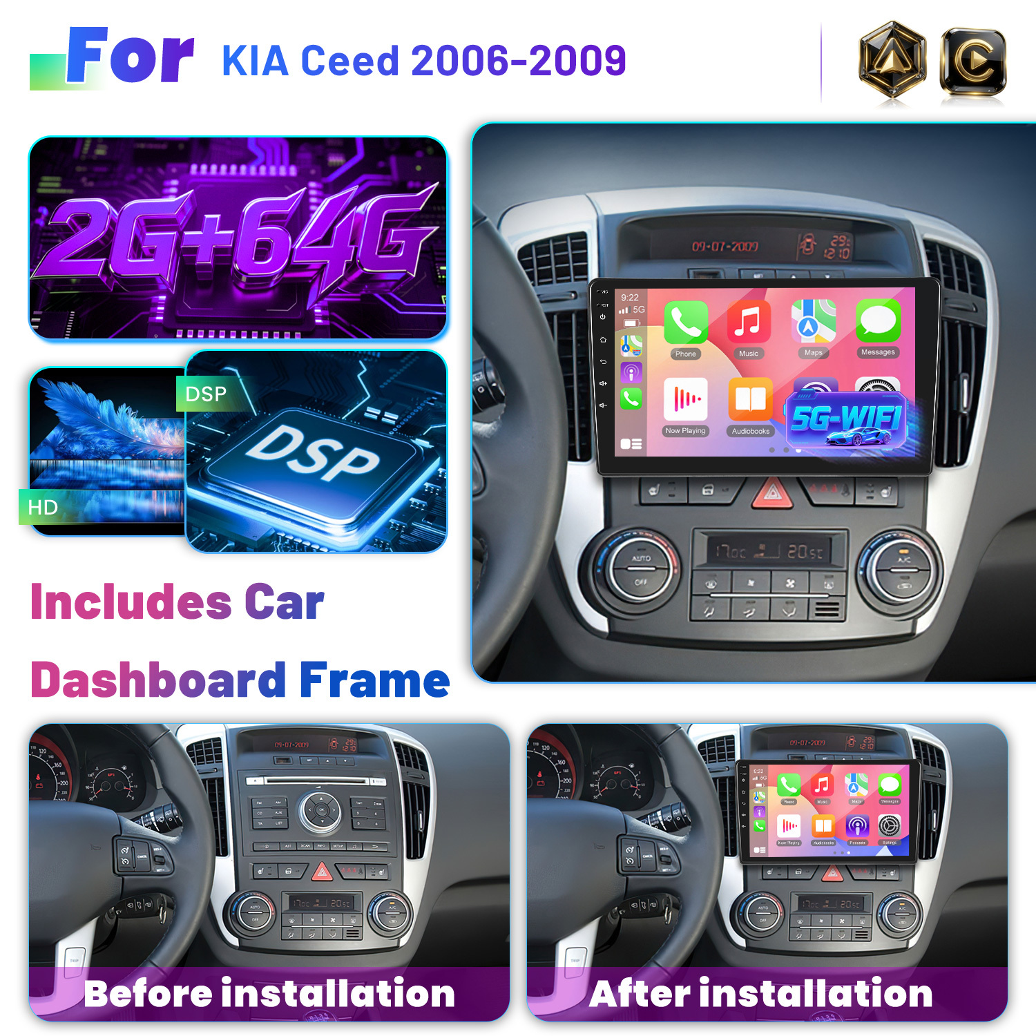Image of 2g+64g For 2006-2009(european Versione)- 15 Car Stereo & Auto - 9-inch Car Stereo With Wifi, Eq, Gps, Swc, Fm, Rds, + Rearview Camera+ Car Frame