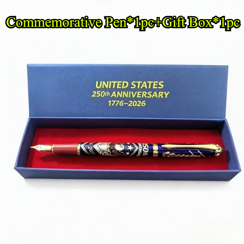 TEMU USA 250簞 Anniversario 1776-2026 Set Scatola Regalo Penna a Serbatoio in Metallo, Penna Commemorativa Patriottica da , Scrittura Punta Fine Penna