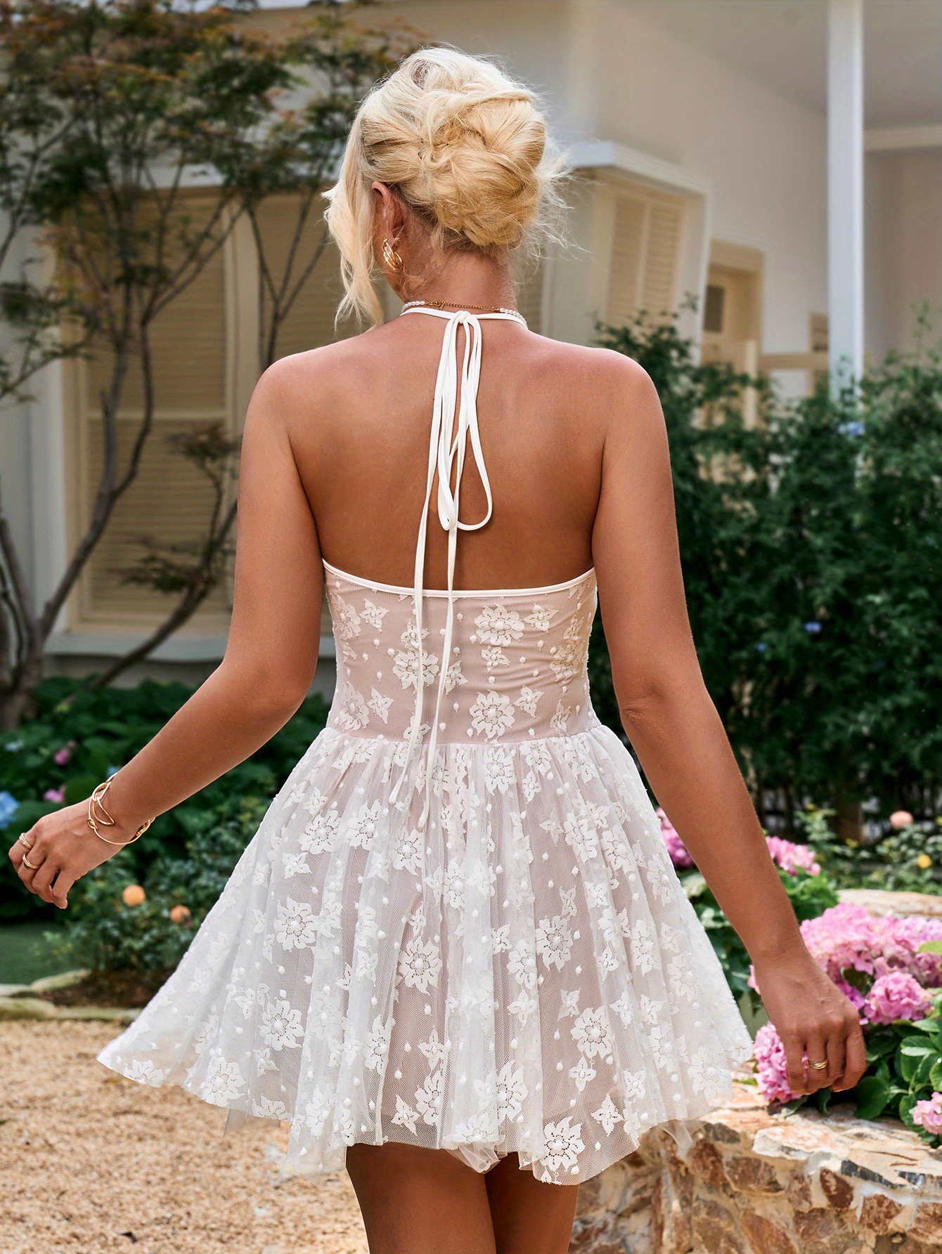 halter tie contrast lace bodycon pleated dress women's - Temu Mauritius