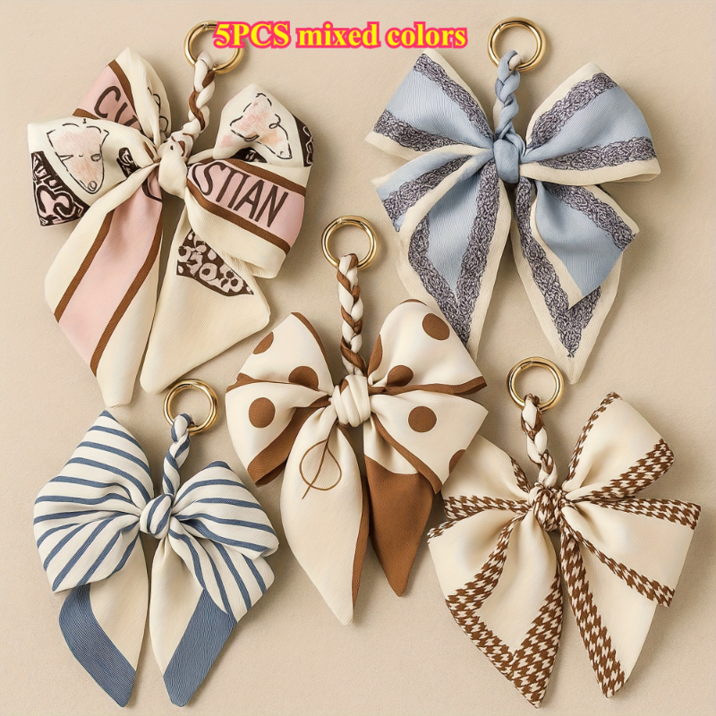 TEMU 5pcs Fashionable Women's Bag Pendant, Featuring Elegant Bow Chains In Black, White, And Pink Tones, Perfect For Decorating Keychains, Handbags,