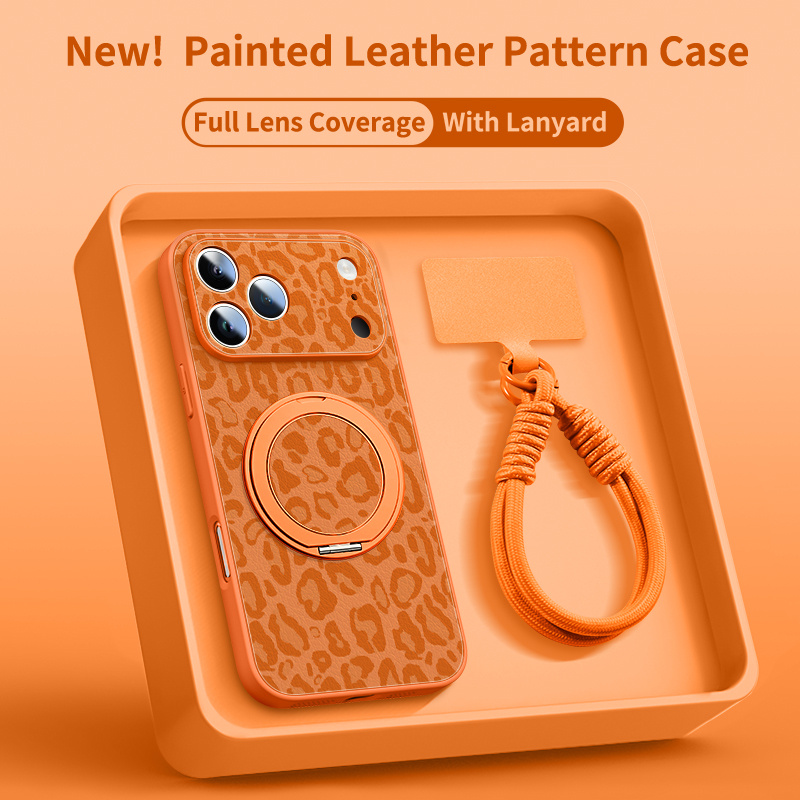 E-shop Handyhülle - Leopard Muster Handyhülle für iPhone 17 Pro Max Kunstleder Muster Handyhülle 13 Ausgestattet mit einer drehbaren Halterung für